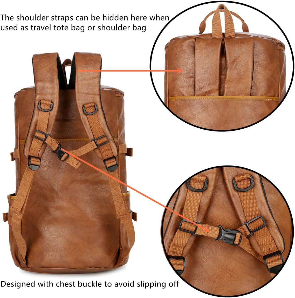 BAOSHA HB-26 Men's Backpacks Hand Luggage Shoulder Bag Convertible PU Leather Travel Bag Hiking Backpacks Sports Bag Travel Duffel Bag Weekender Bag – Bild 4