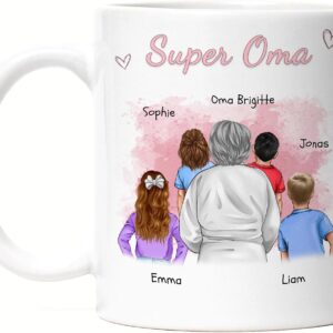 Kiddle-Design Grandma Mug Personalised 4 Grandchildren Mother's Day Gift Birthday Gift – Gift Grandma with Granddaughter Grandson – Best Grandma in the World