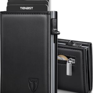 TENBST Men's Wallet with Coin Compartment and RFID Protection, Slim Wallet Premium Wallet, 10 Card Slots + Wallet, Card Holder Men, Gifts for Father's Day - Grey/Black