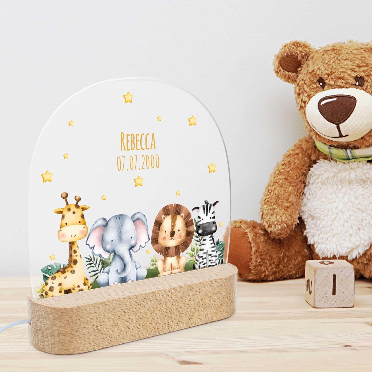 GRAVURZEILE Baby Night Light Personalised with Name - LED Lamp for Children's Room - Snooze Light for Babies with Name - Gift for Birth, Christening & Birthday - Bedside Lamp for Boys and Girls – Bild 5
