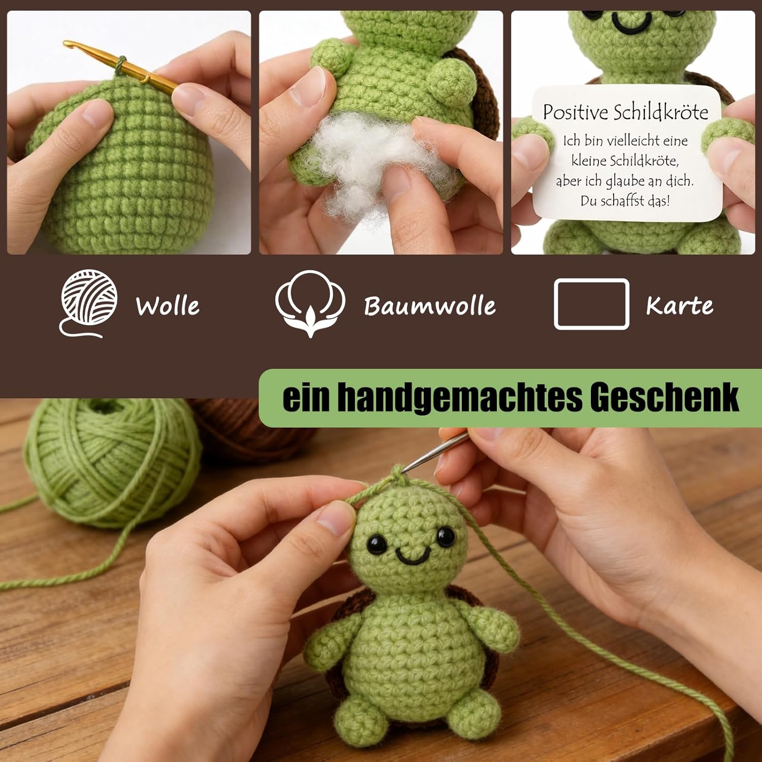 Tixlux Pocket Hug Positive Turtle, Knitting Wool Tortoise Figure and Small Hug Lucky Charm, Gifts for First Day of School, Back to School Gifts, Courage Gift, Get Well Soon Gift – Bild 3