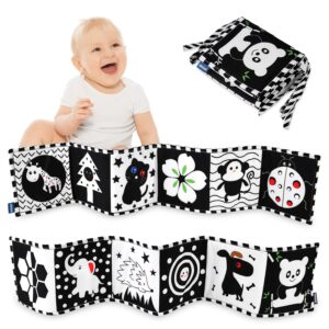 Vicloon Black & White Fabric Book, Picture Book Made of Fabric, Black White Double-Sided Baby Fabric Book, Baby Toy 0 6 Months, Perception Learning Toy, Gifts for Babies, Animal Style