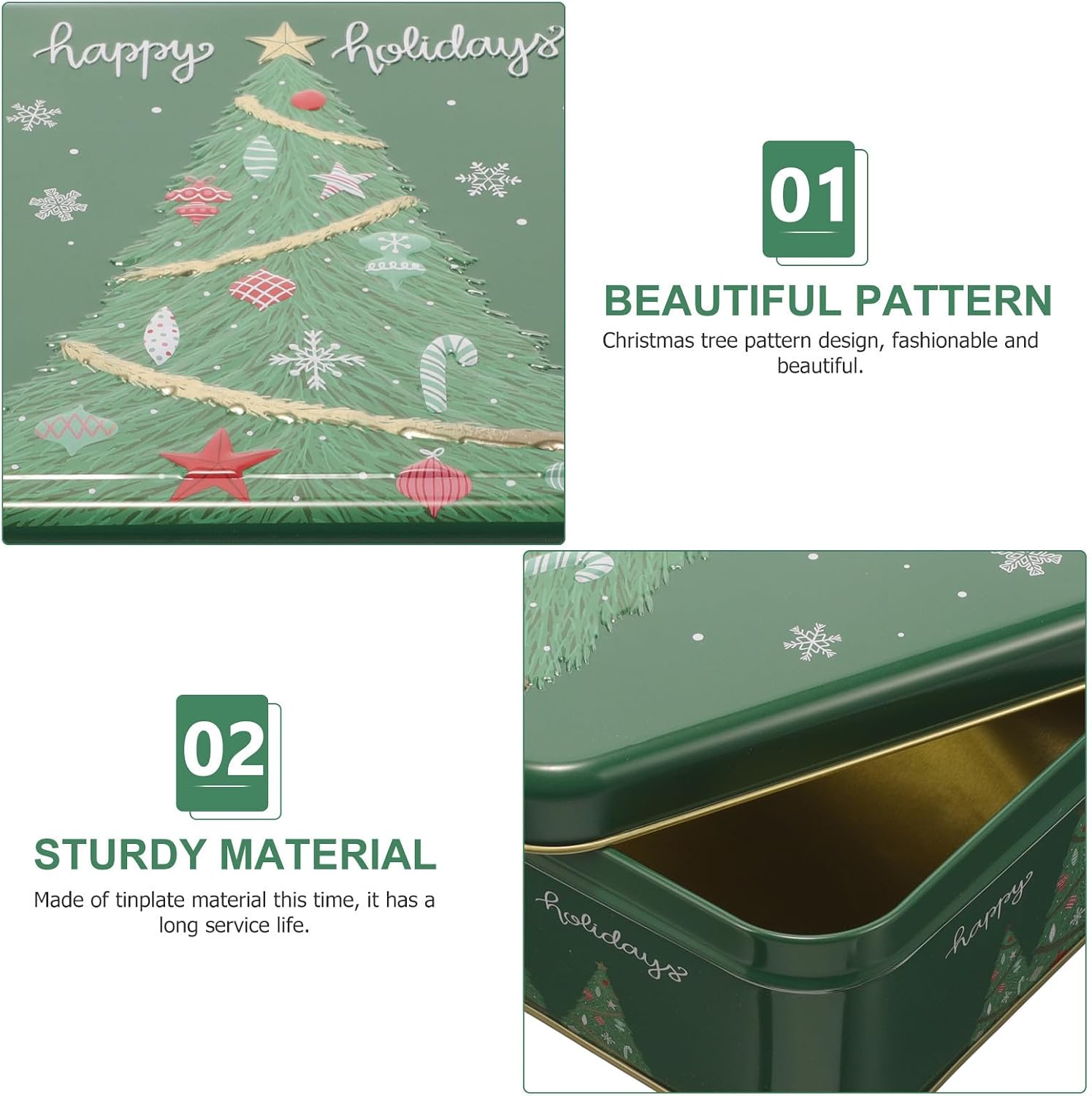 Weihnachtliche Keksdose aus Weißblech mit Deckel, Grüne Geschenkbox – Bild 3
