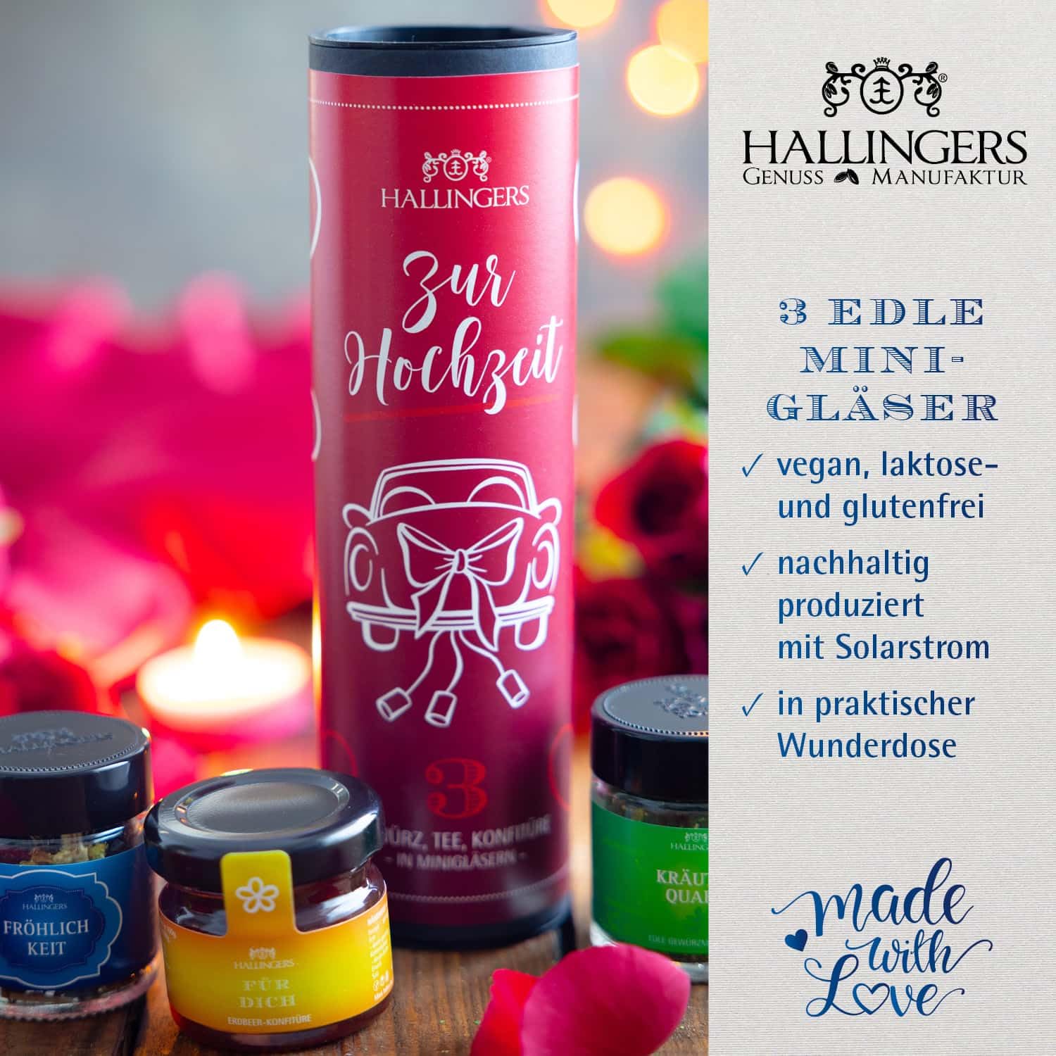 Hallingers Wedding Gift Set - 3-Piece Gift Set with Tea, Jam and Spice - Delicatessen Enjoyment Set as Gift Idea, Gourmet Gift Vegan (Set) - Gift Ideas Christmas & Gifts Advent Calendars – Bild 3