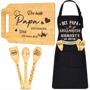Defresit Papa Gift for PaPa 5-in-1 – Funny BBQ Apron, Bamboo Chopping Board & 3 Wooden Cooking Spoons – Grill Gift for Dad, Men – Father’s Day, Birthday Gift for Dad & Grandpa