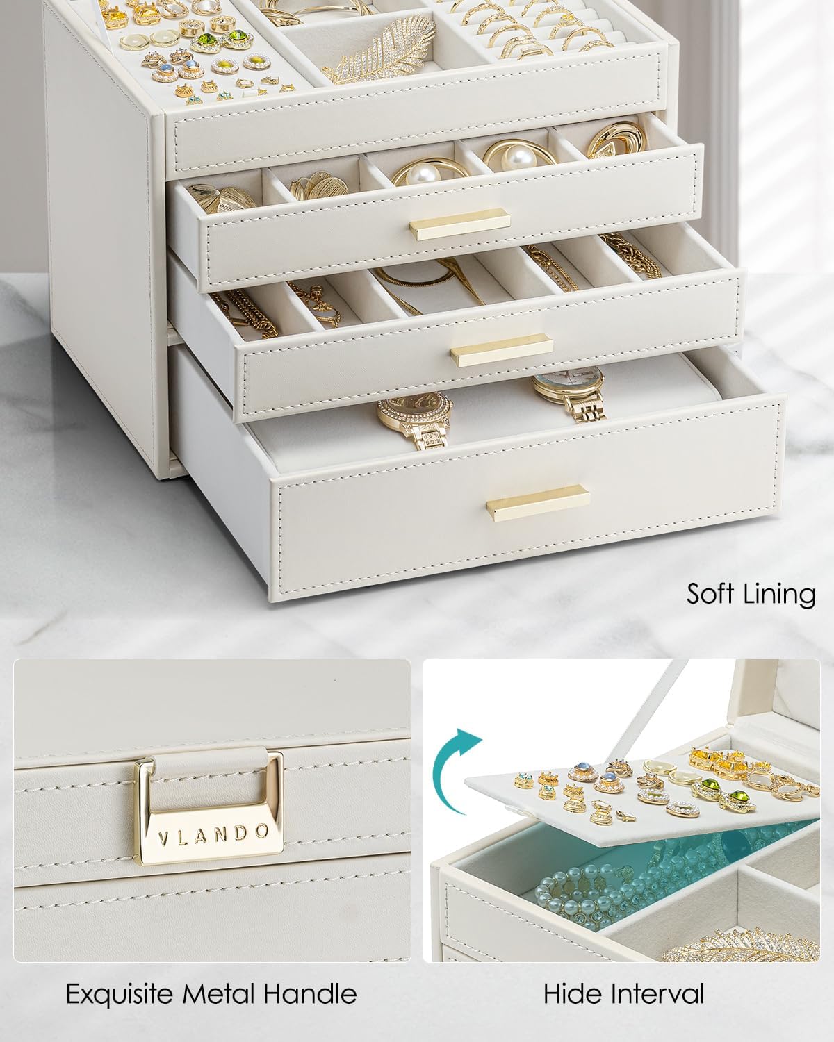 VLANDO Large Jewellery Box with 4 Levels, Room Decoration – Bild 4
