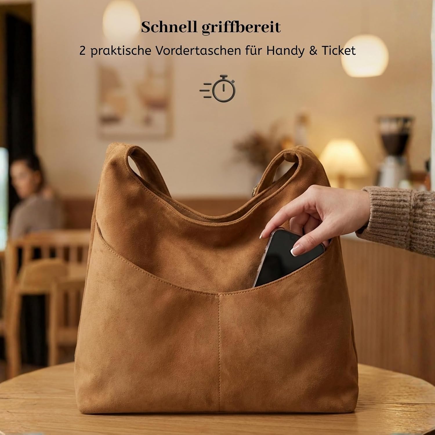 JANSBEN Suede Handbag Women's Large Shopper Bag Women's Shoulder Bag Suede Hobo Bag Shoulder Bag for Leisure, Work, Travel – Bild 7