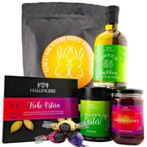 Hallingers Greeting from Easter Bunny – Orange – Easter Wonder Bag XXL as Easter Basket, Chocolates, Easter Egg Easter Board, Jam & Olive Oil (Set) – Mother’s Day Gift & Gift Ideas for Father’s Day |
