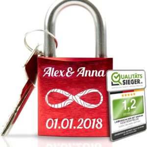 Geschenkfreude love padlock with key with gift packaging/red lock/ideal wedding gift/red (customisable)
