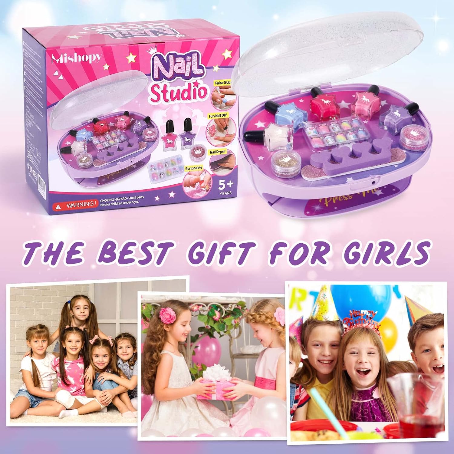 Tacobear Nail Studio for Girls 6-10 Years - Nail Dryer, Peel Off Nail Polish, Press On Nail Stickers, Nail Design Set Manicure - Birthday Gift – Bild 4