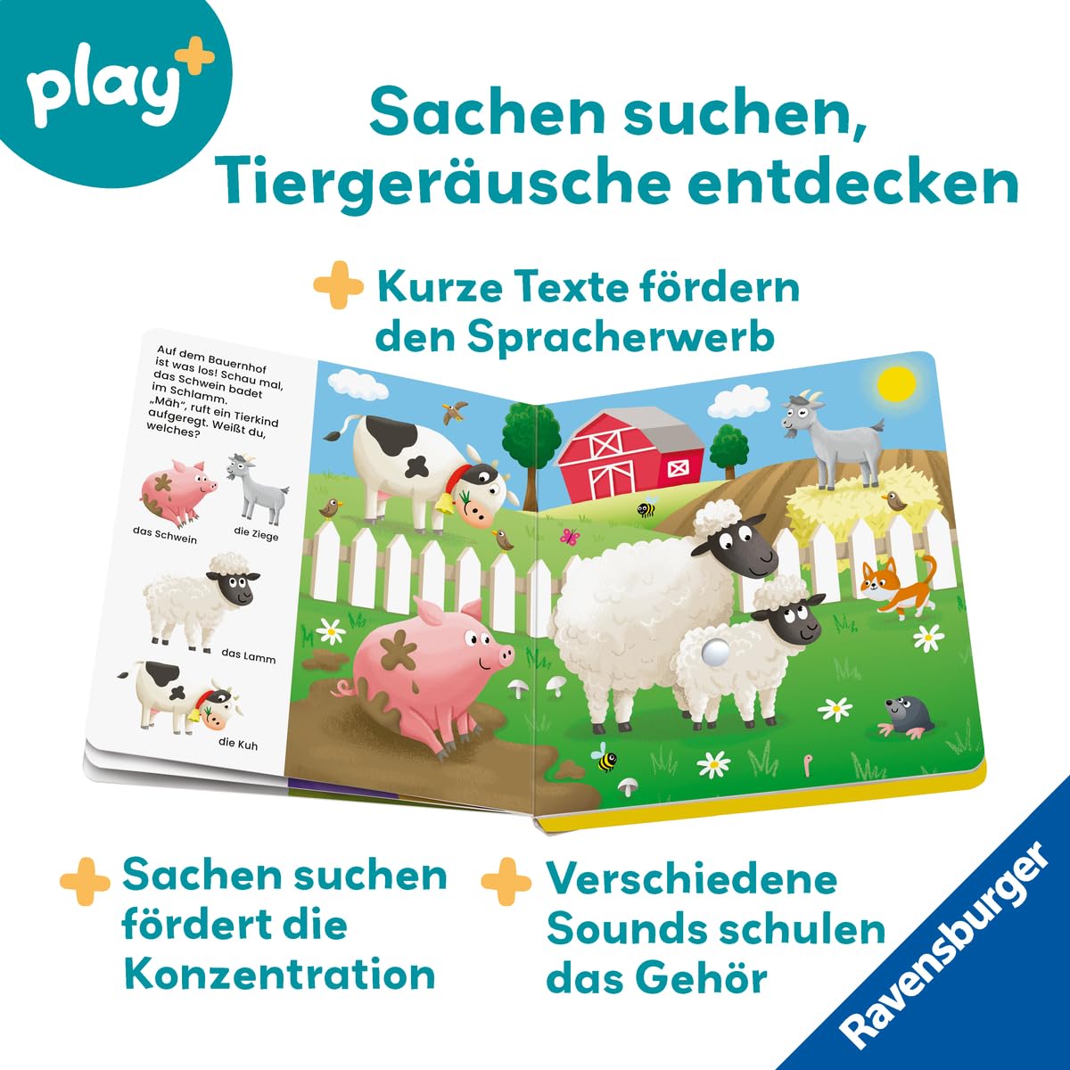 Ravensburger Play+ Mein allererstes Soundbuch: Tierkinder, Baby-Buch ab 1 Jahr, Sachen suchen und hören: Sachen suchen und hören – Bild 5