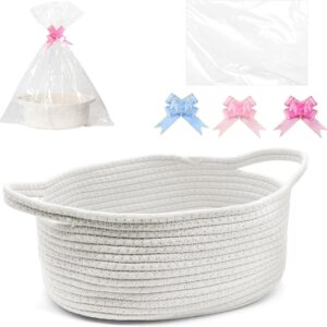 Empty Gift Basket, 30 x 20 x 12 cm, Gift Basket, Empty Transparent Basket, White Gift Basket with Gift Bags and 3 Ribbons for Gifts, Basket, Gift, Birthday, Wedding, DIY
