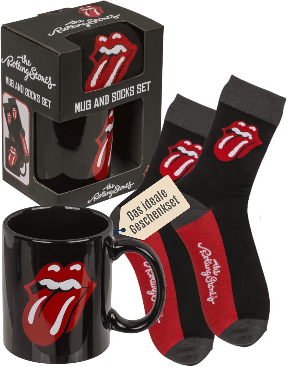 Out of the blue - Gift Set The Rolling Stones Cups & Socks - Stoneware Coffee Mug 315 ml & Comfort Socks in Sizes 7-11 - Stylish Gift Bundle for Fans - Presented in Decorative Bbox