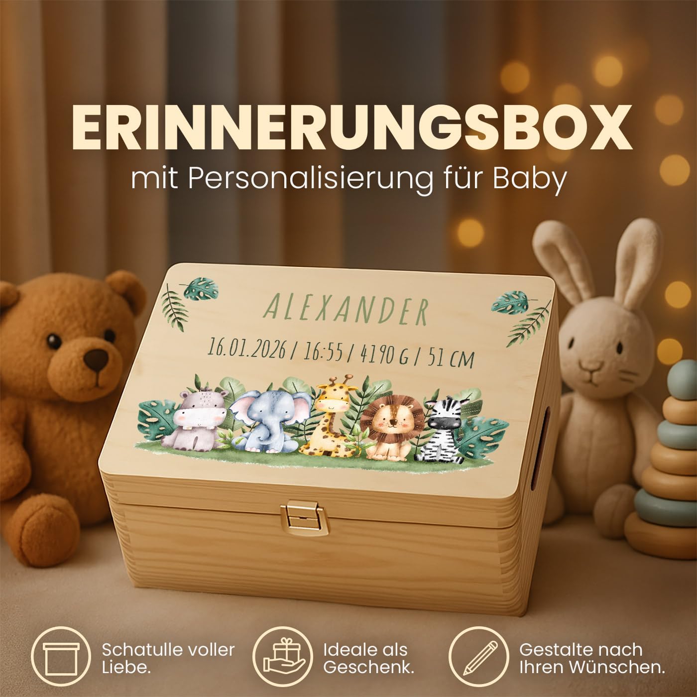 Maverton Erinnerungsbox Baby mit Namen, Aufbewahrungsbox mit Deckel – Bild 2