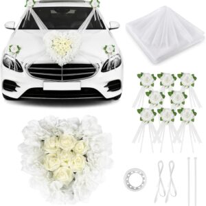 Herz Autoschmuck Hochzeit Set, Organza Girlanden & Rosen-Schleifen