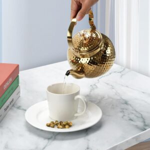 Teapot 2L Stainless Steel 304 Hammered Gold with Strainer Insert