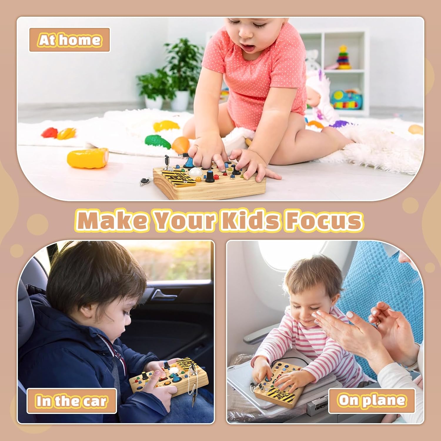 Joyreal Busy Board Baby Montessori Toy from 1 Year, Motor Skills Toy Activity Board with 19 LEDs, Sensory Toy Wooden Toy Educational Toy, Gift Boys and Girls from 1 2 3 Years – Bild 7