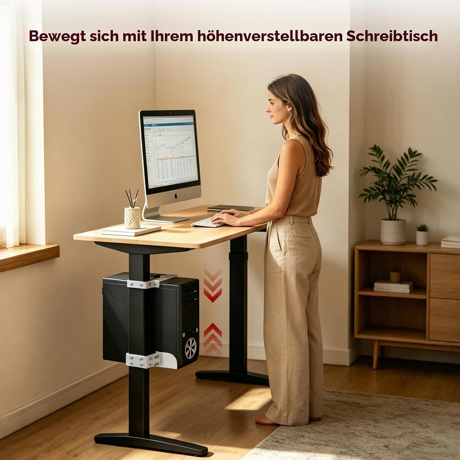PC Holder Under Desk, White, PC Holder Desk, No Drilling, 20 kg (44 lbs) Load Capacity, Height & Width Adjustable, PC Table Mount (Table Leg 80 x 50 mm) for Most Computer Desks – Bild 3