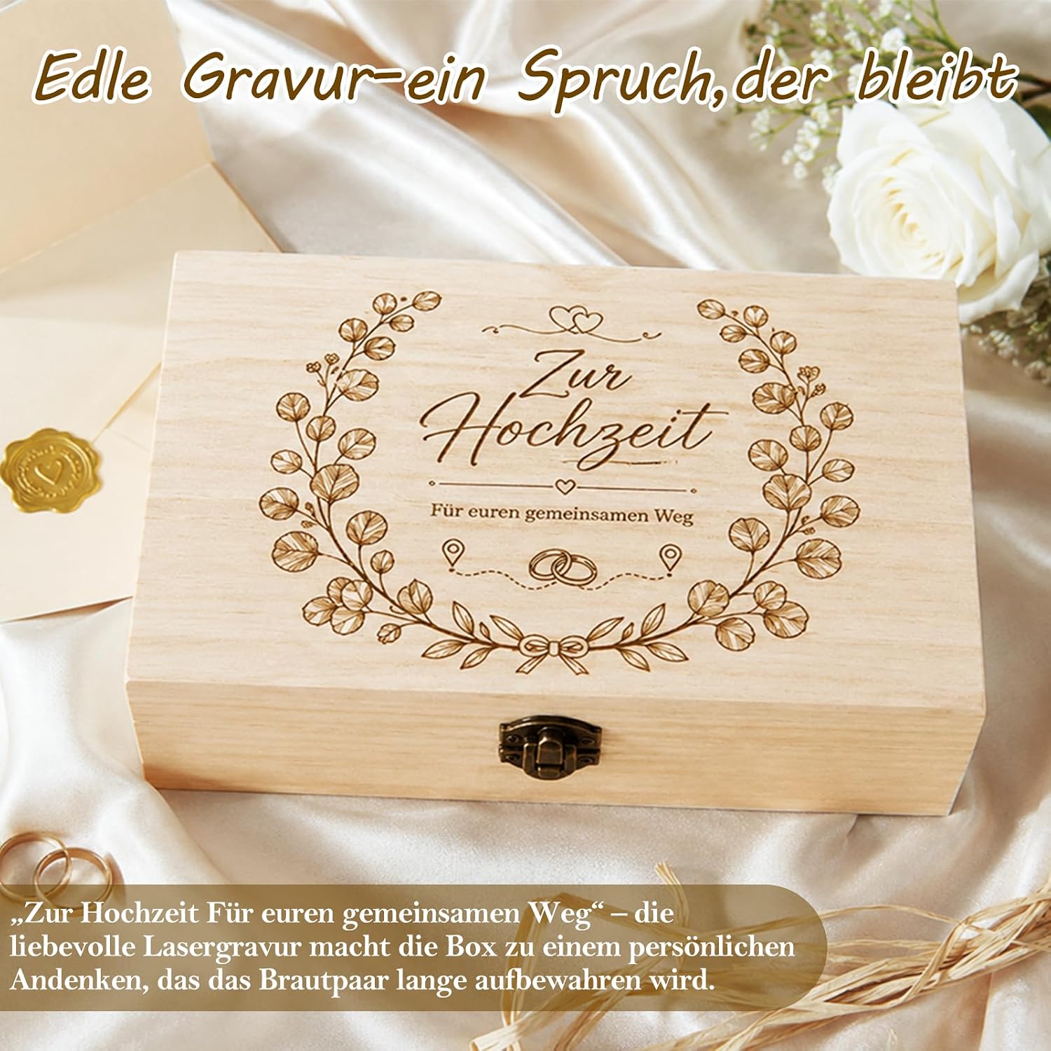 Money Gift Wedding Wooden Box Large Wedding Gift for Bride and Groom Gift Box with Card, Money Clip & Dried Flowers - For Wedding For Your Way Together – Bild 3