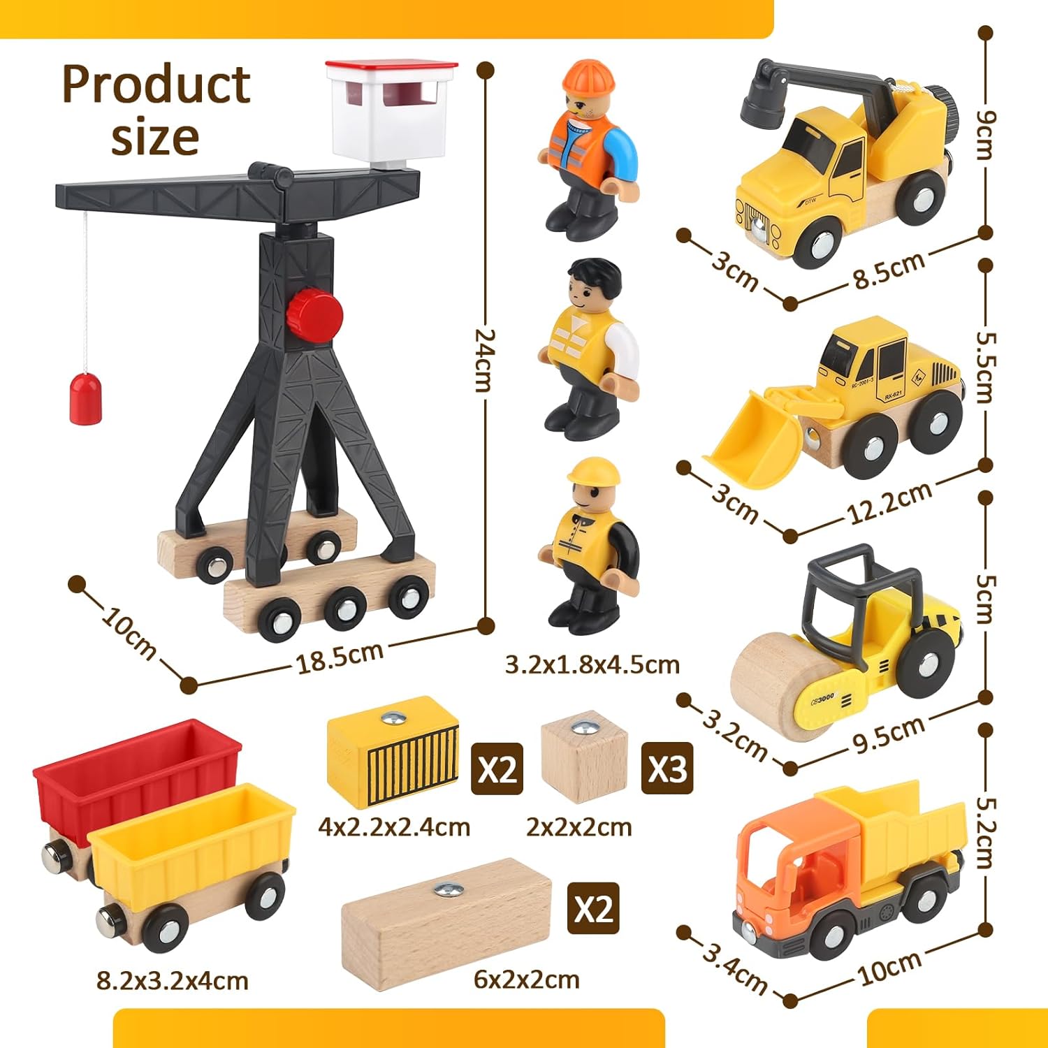 Vanplay Construction Site Vehicles Children's Crane Toy Wooden Toy Construction Site Toy from 3 Years Boy with Tower Crane Excavator Crane Truck Dump Truck Road Roller Gift 3 4 5 Years Boy – Bild 6