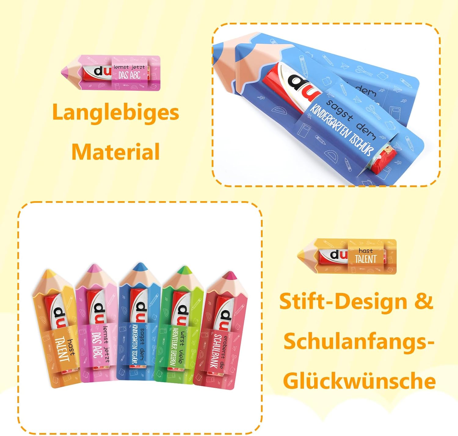 Pack of 20 School Gift Packaging, Chocolate Bar Banderole in Pen Design, Chocolate Courage Gifts Packaging for Children, Teachers, Parents (without Chocolate) – Bild 4