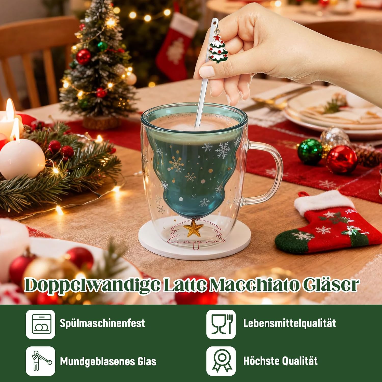 Double-Walled Coffee Glasses 300ml Christmas Tree Christmas Mug – Bild 4