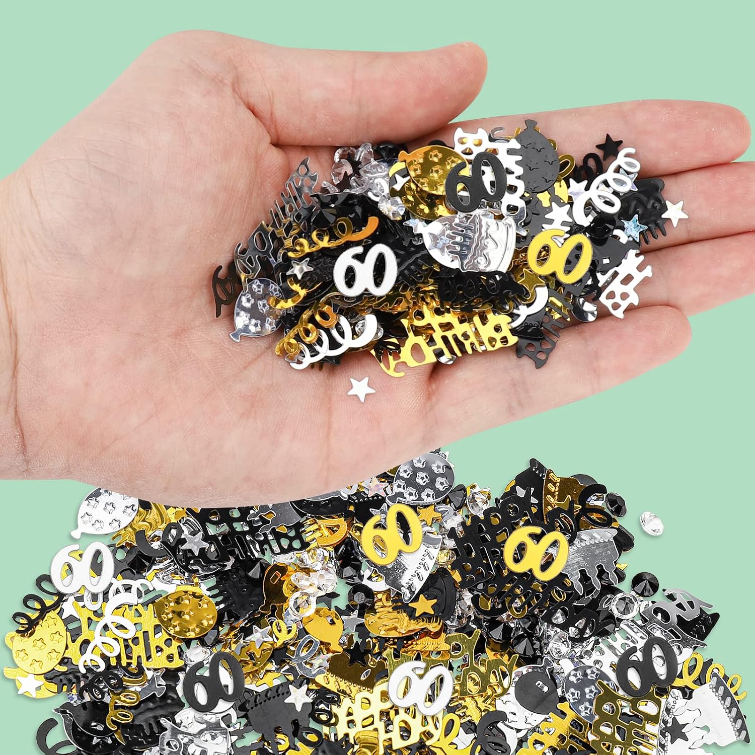 GoldRock 60th Birthday Decoration Confetti, Gold, Black, Table Decoration, Glitter Confetti Confetti, for Women, Men, for Wedding, Anniversary, Party Decorations – Bild 4
