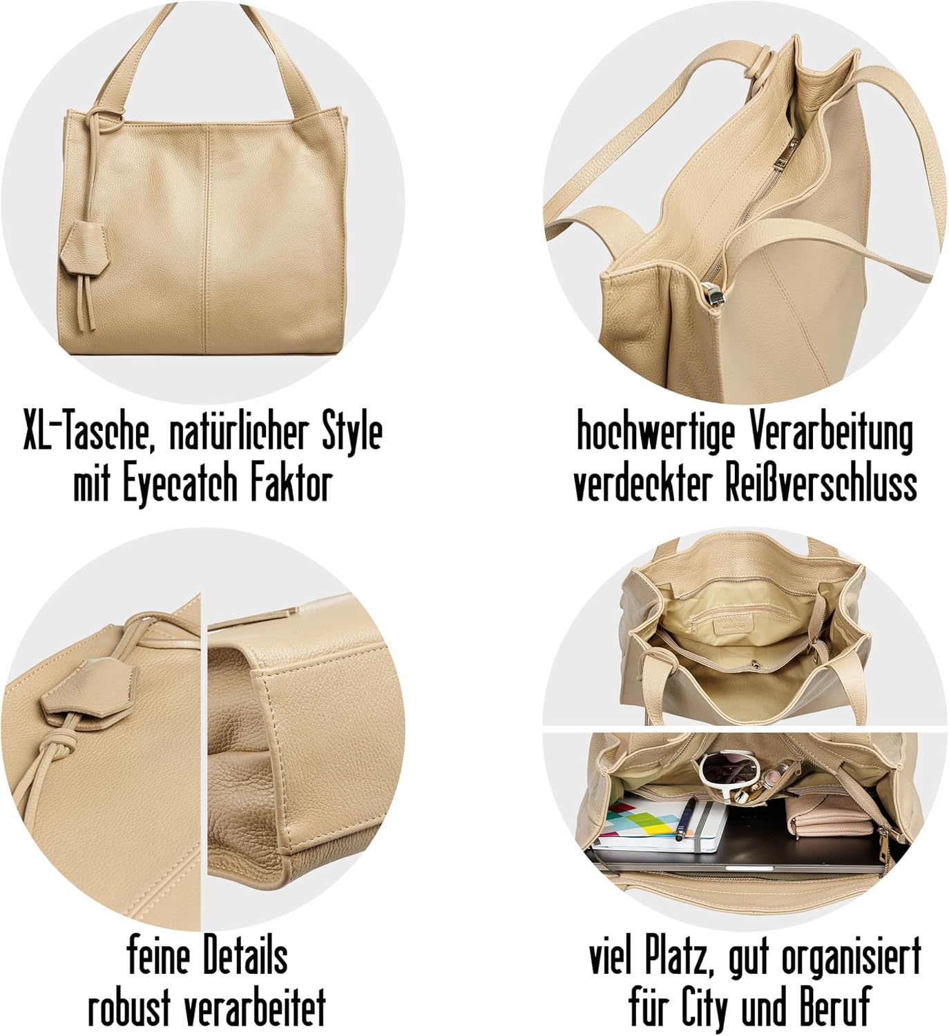 Caspar Large Women's Leather Shoulder Bag XL Shopper with Practical Interior Compartments - Premium Line - Model No.832 - Made in Italy – Bild 5