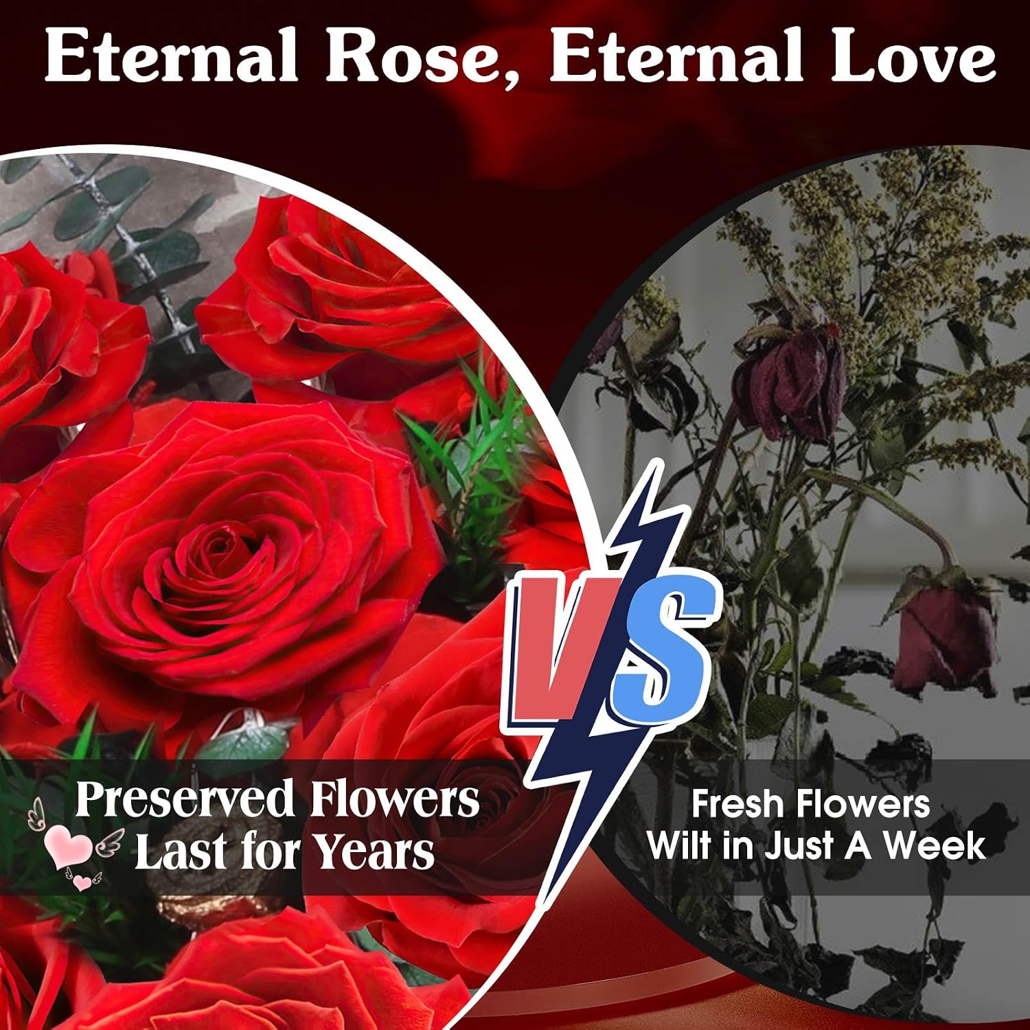 ADDWel Eternal Rose Bouquet with 12 Real Preserved Red Roses Infinity Bouquet with LED Gift for Her Women Girlfriend Mum Wife for Birthday Mother's Day Anniversary Christmas – Bild 4