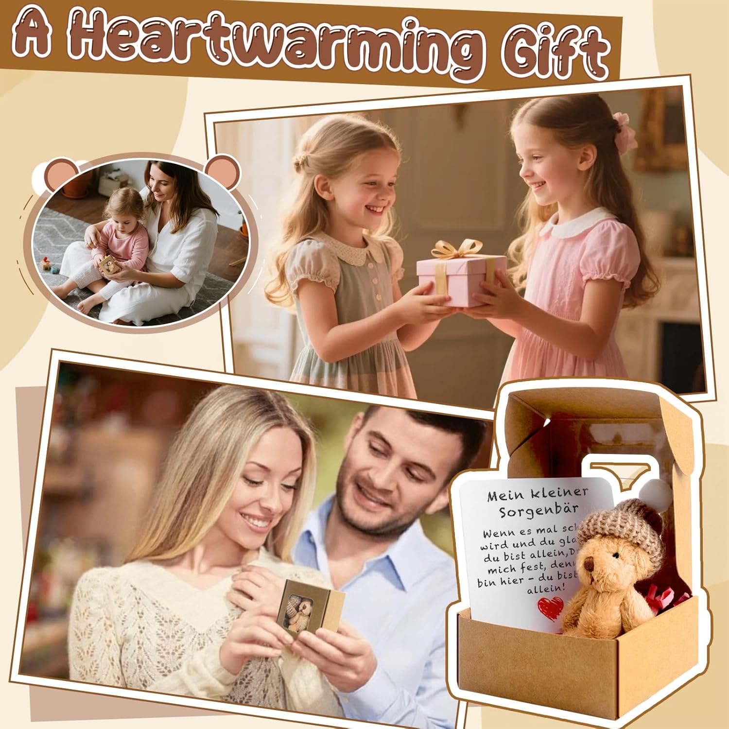Teddy Bear Small Pocket Hug German Mini Stuffed Toys Small Teddy with Card Gift Box Small Positive Gifts for Birthday Christmas Party Delivery Colleagues Girlfriend Gift (Brown) – Bild 6