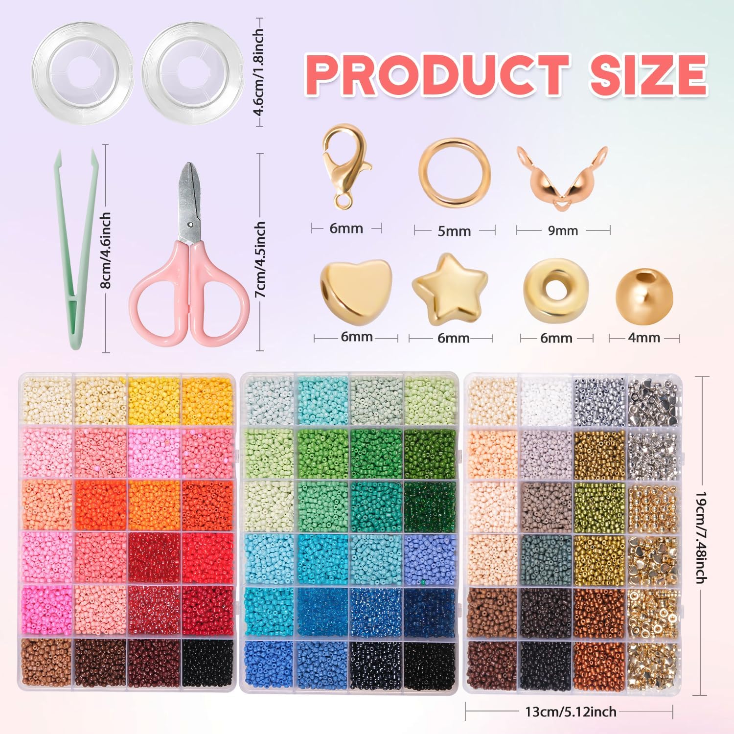 JHWELRG 36500 Pieces 72 Colour Colourful Beads for Bracelets 3 mm Beads Set, DIY Necklaces, Jewellery Making Set with Letter Beads for Threading, Gift Idea for Christmas, Birthday, Parties – Bild 3