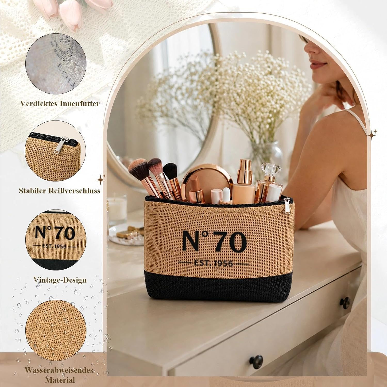 Birthday Gift Woman 40 50 60 70-2-Piece Vintage Jute Bag Set, Shopping Bag and Cosmetic Bag Set, Birthday Gifts for Women, Gift for Mum, Wife – Bild 6