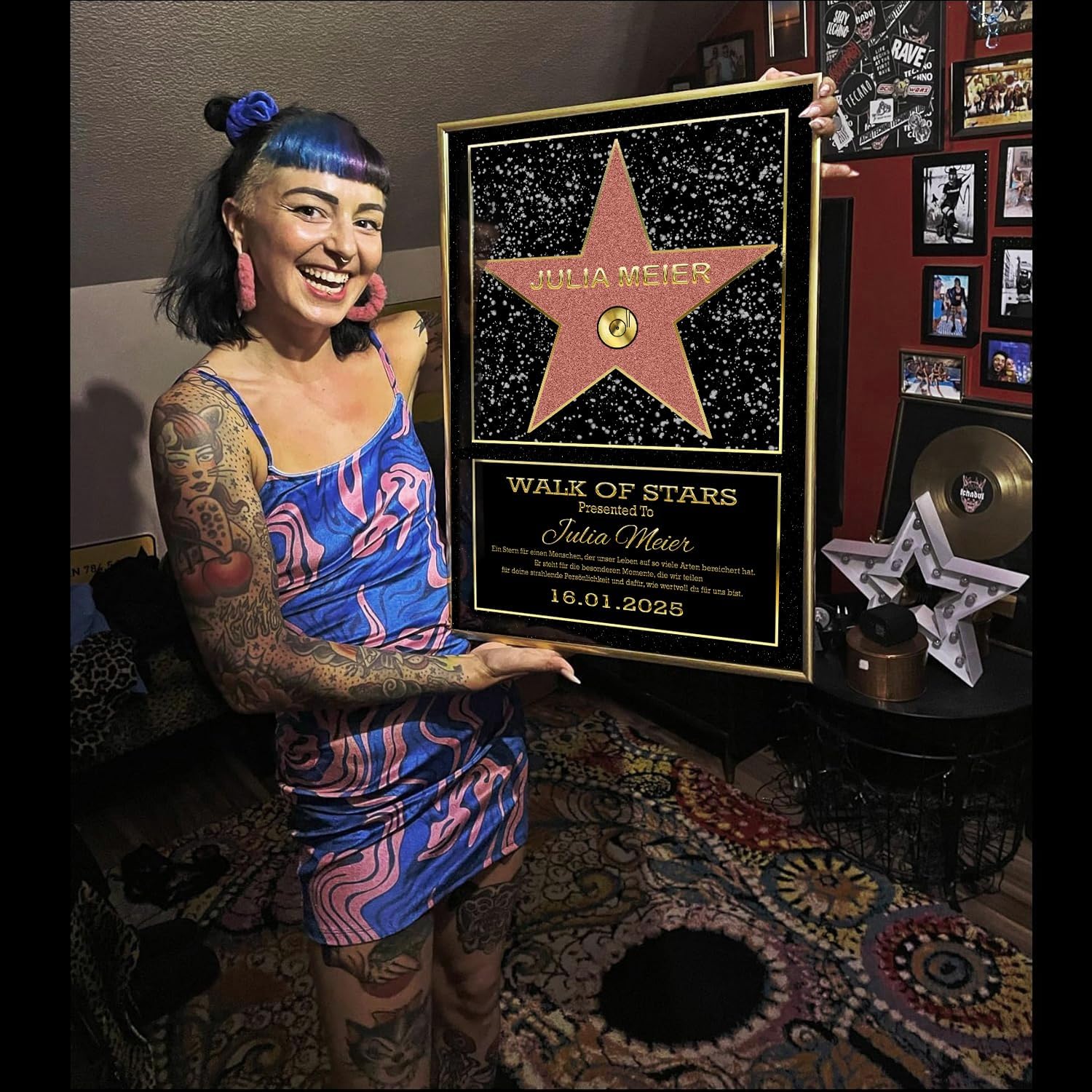 DUOMIO HOLLYWOOD Walk of Fame Star, Personalised Certificate Optional with Frame, 3 Sizes, Design, Theme, Text, Background Colour Selectable, Premium Paper Print, Gifts for Men / Women – Bild 8