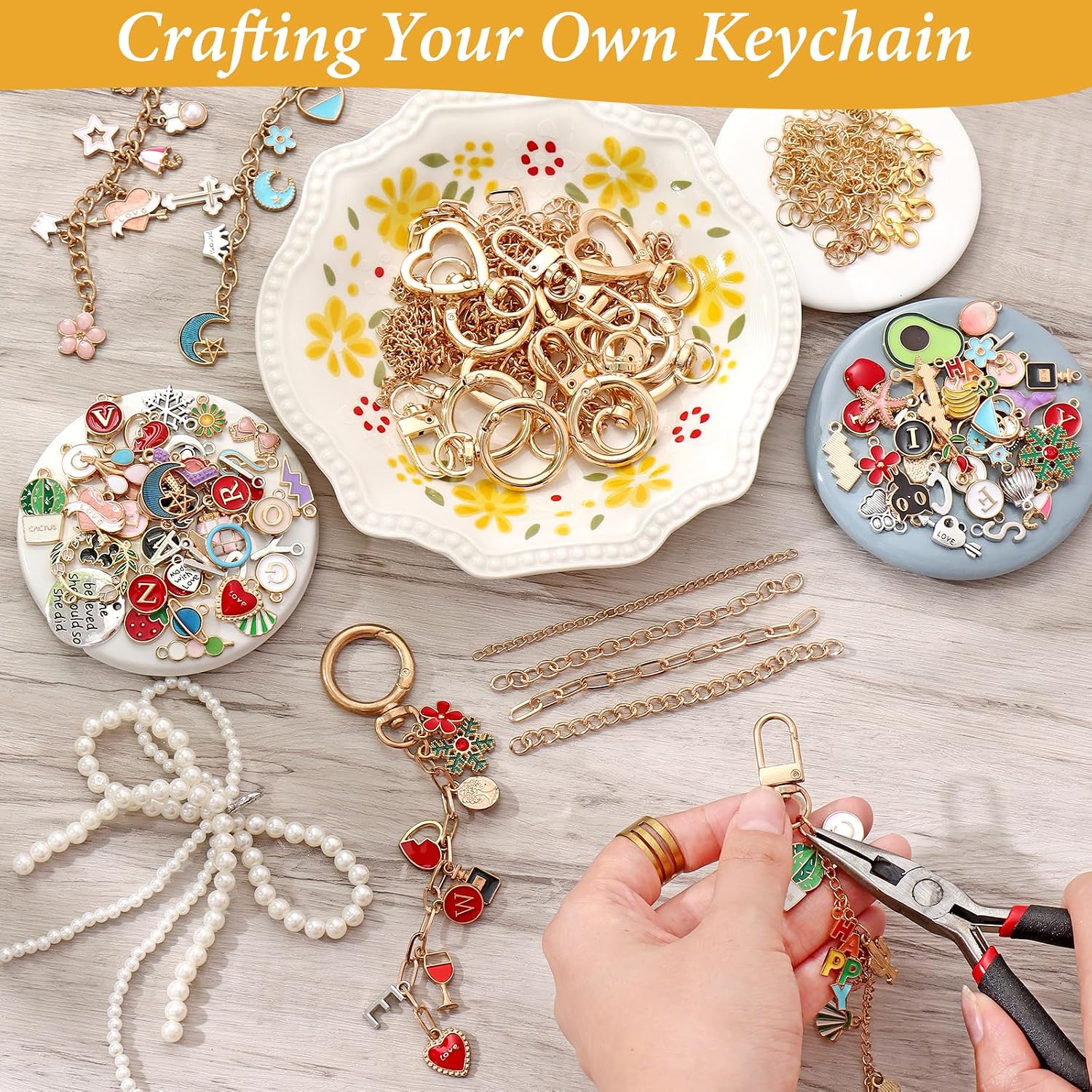 ASTNIC 316 Pieces DIY Key Chain Craft Charms Pendant Set, Creative – Bild 5