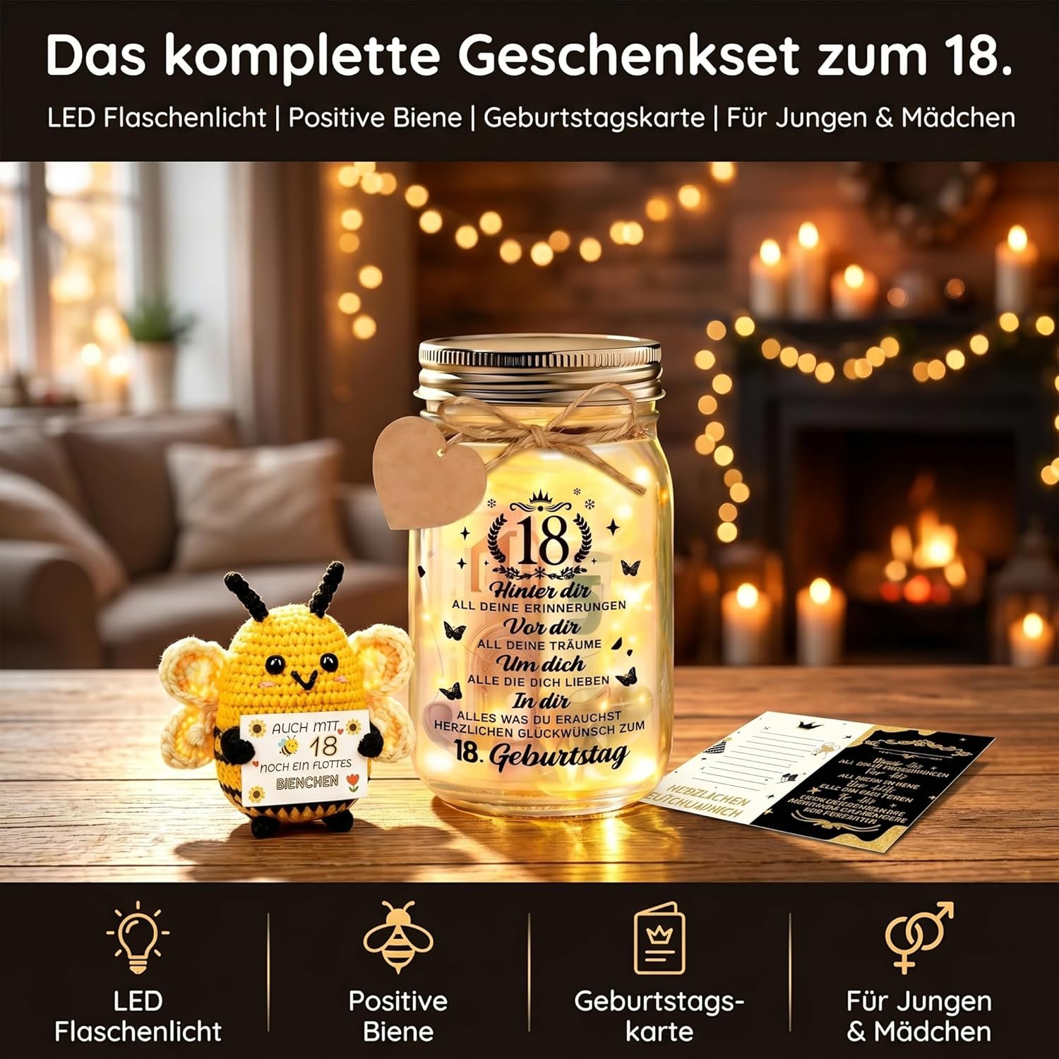 Johiux LED Bottle Light with Positive Potato Bee for 40th Birthday Woman Man Pocket Hug Positive Lucky Charm Bee Birthday Card Funny Money Gifts 40th Birthday – Bild 2