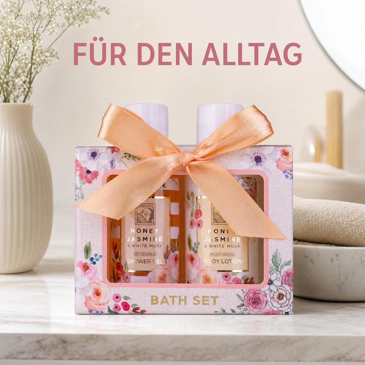 Accentra Honey Jasmine Wellness Bath Set in Apricot, White and Gold – Bild 5