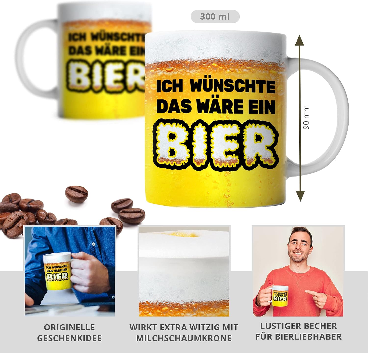 Beer Mug with Saying, Ich wünschte das wäre ein Bier, Funny Mugs, Coffee Mug with Saying, Beer Gifts for Men, 300 ml Coffee Mug, Beer Gift, Tea Cup, Father's Day Gift – Bild 2