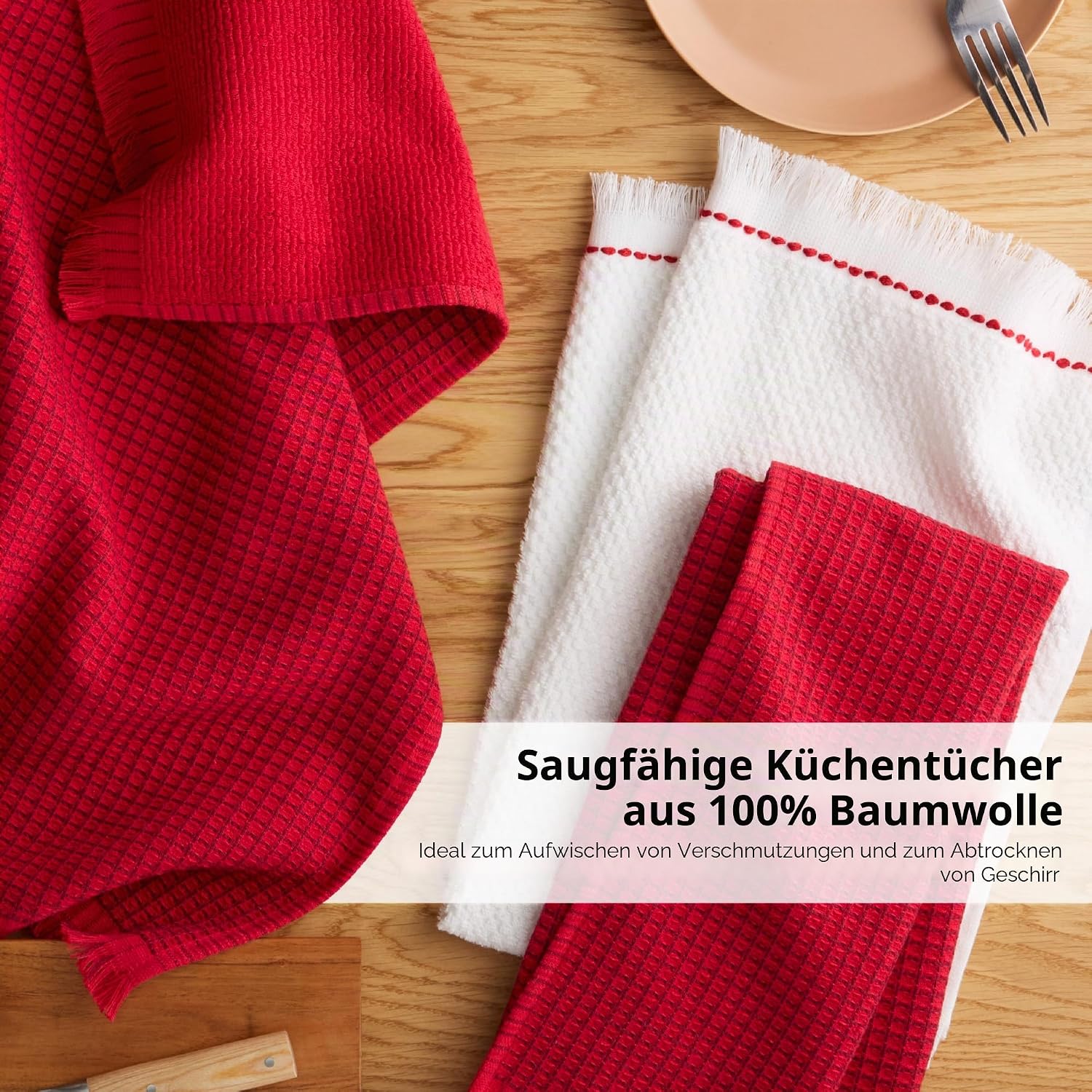 KitchenAid Gourmet Series Gridlines Kitchen Towels, Pack of 3, 100% Cotton, Absorbent, Passion Red, 18 x 28 Inch – Bild 7