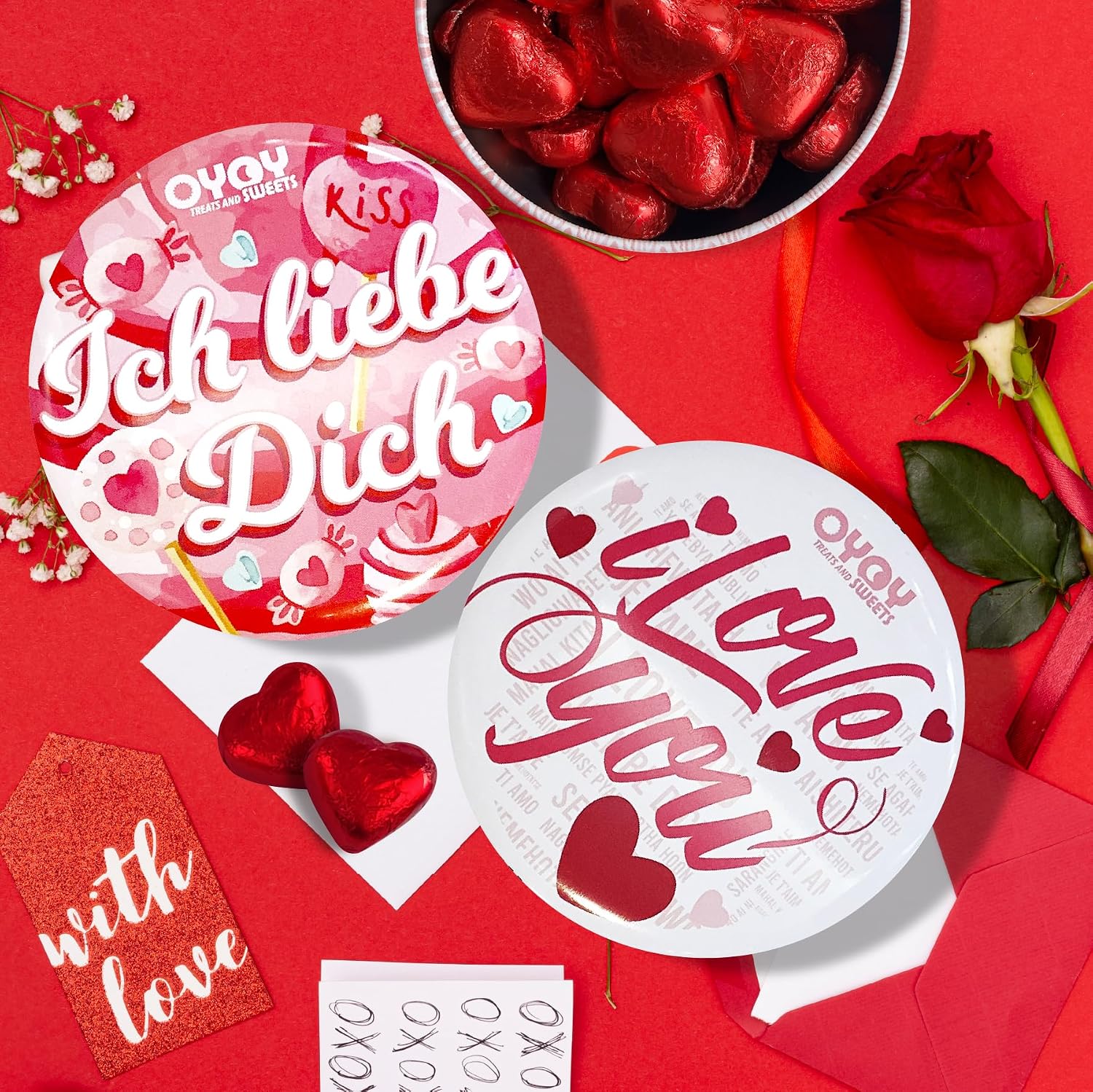 OYOY I Love You Gift Box Filled with Approx. 170 g Red Chocolate Hearts with Milk Cream Filling I Gift Set Chocolate Ideal for Valentine's Day or Love Gift I Love You Chocolate – Bild 7