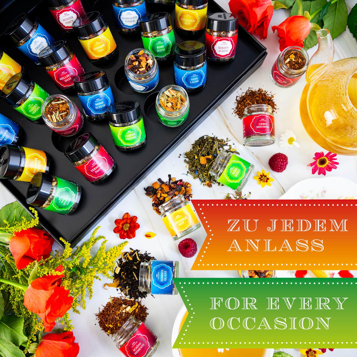 Hallingers Genuss Manufaktur Tea Gift Set - 24 Varieties Premium Loose Tea Tasting Set in Elegant Gift Box with Recipe Booklet "Tea Deluxe Sele...", Gift Idea for Women Men – Bild 3