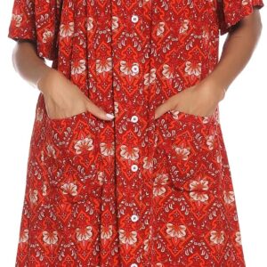 COSUNIONY House Dresses for Women Cotton Short Sleeve House Coat Button Down House Suit with Pockets Size S-XXL