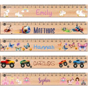 GRAVURZEILE Personalised Ruler for First Day of School 2026 in Various Designs with Name and Motif – 20 cm Wooden Ruler – Gift for Back to School or First Day at School – for Boys and Girls