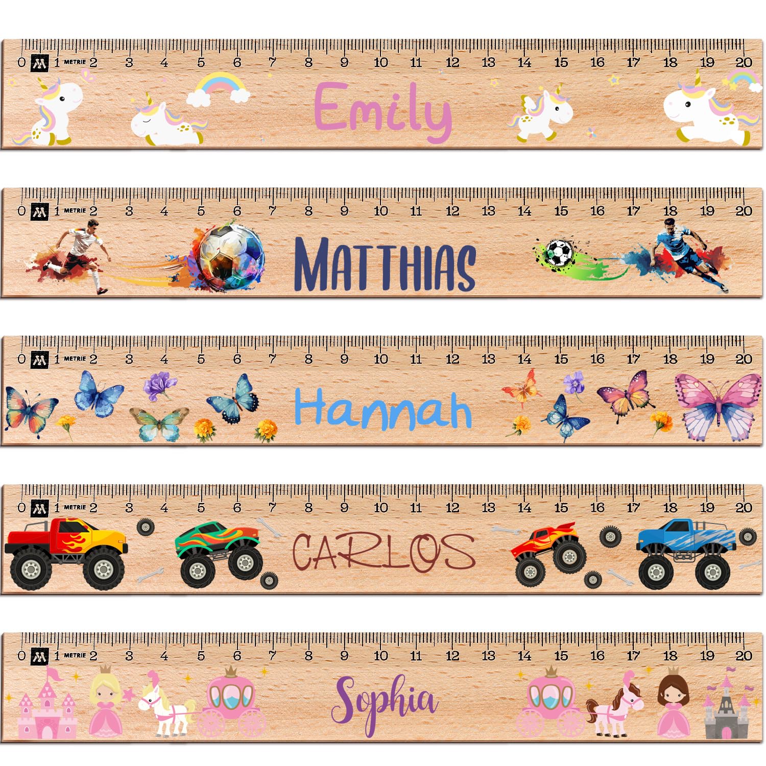 GRAVURZEILE Personalised Ruler for First Day of School 2026 in Various Designs with Name and Motif - 20 cm Wooden Ruler - Gift for Back to School or First Day at School - for Boys and Girls