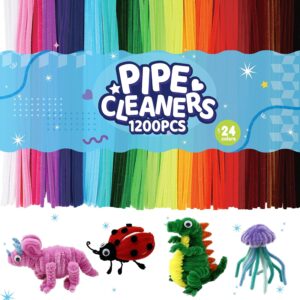 Pack of 1200 Pipe Cleaners for Crafts, 24 Colours Chenille Handles, Pipe Cleaner for Adults & Beginners, Room Decoration, Creative School Projects, Party Decoration, Christmas Crafts (30.5 cm x 6 mm)