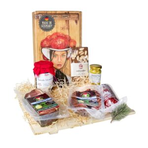 Schwarzwald Butcher Shop "Marie" Gift Basket - Sweet, Salty, Spicy - Set of 6 with Sausages, Jam, Mustard, Chocolate, Ham and Salami