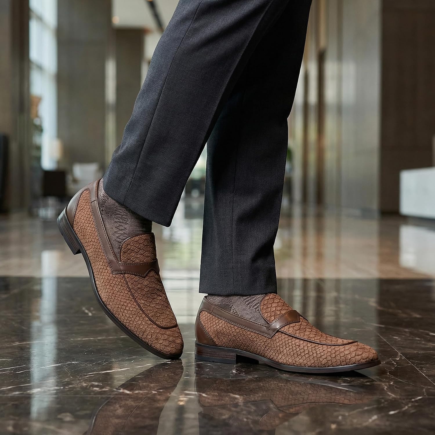 Mirroryou Men's Loafers Elegant Suit Shoes Slip On Formal Wedding Shoes Business Lightweight Moccasin – Bild 2