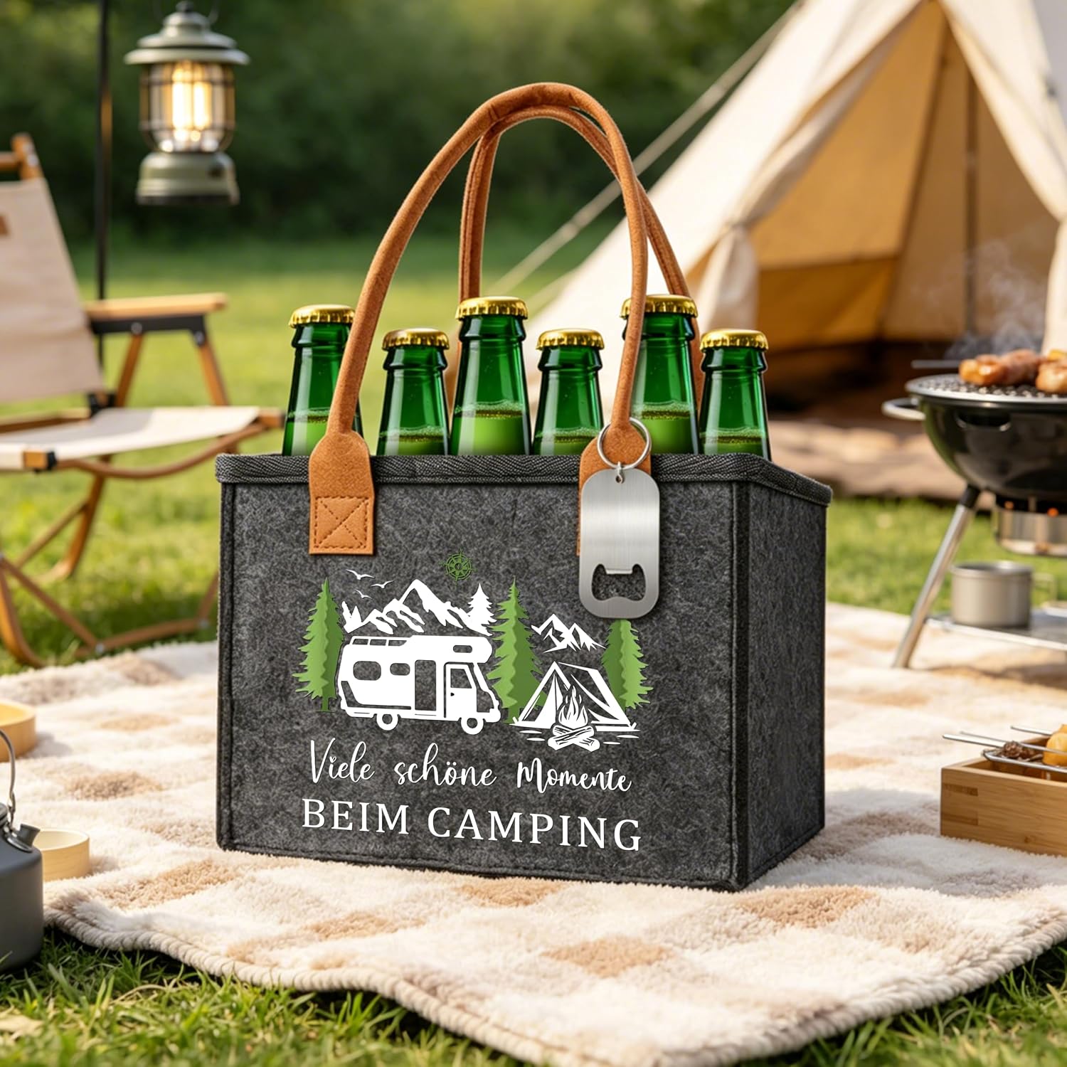 Retirement Gift Men's Men's Handbag Beer with Bottle Opener and Greeting Card, Retirement Gift Man Beer Gift Bag (Camping) – Bild 7