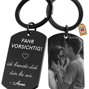 Keyring with Picture | Personalised Gifts | Car Lucky Charm Pendant for Favourite Person | With Engraving & Photo | Drive Carefully | Gift Man Dad |