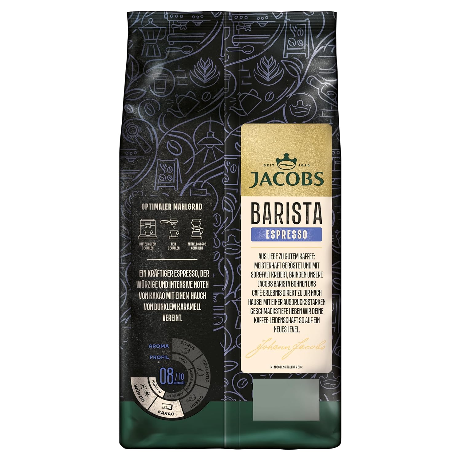Jacobs Coffee Beans Barista Espresso, Strong with Cocoa & Caramel Notes, Roasted in Bremen, Intensity 8/10, Coffee Whole Beans, 1 kg – Bild 3