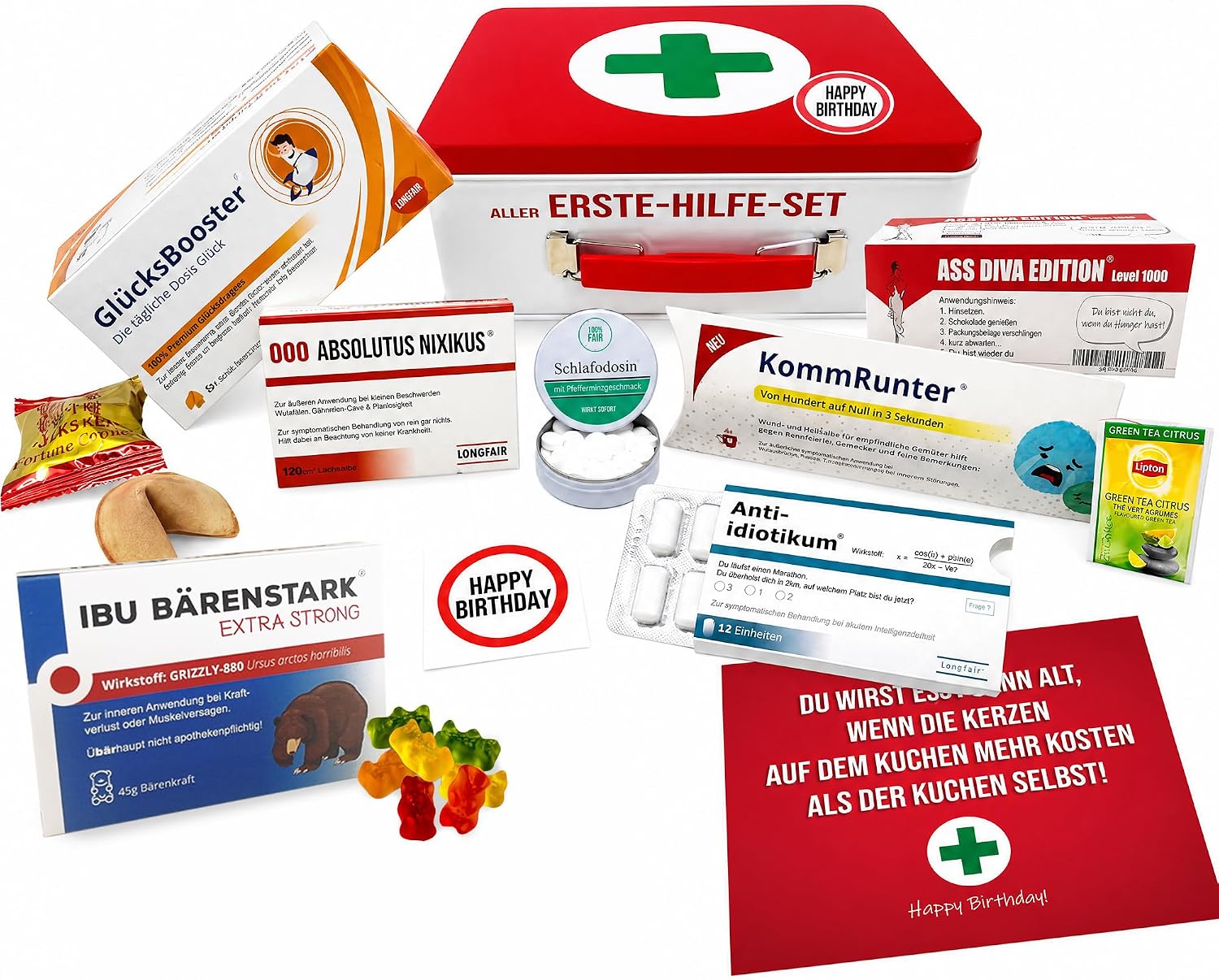 Longfair Birthday Gift - All First Aid Set Gift Box, Funny Food Gift Basket, The Original, Joke Item for Birthday